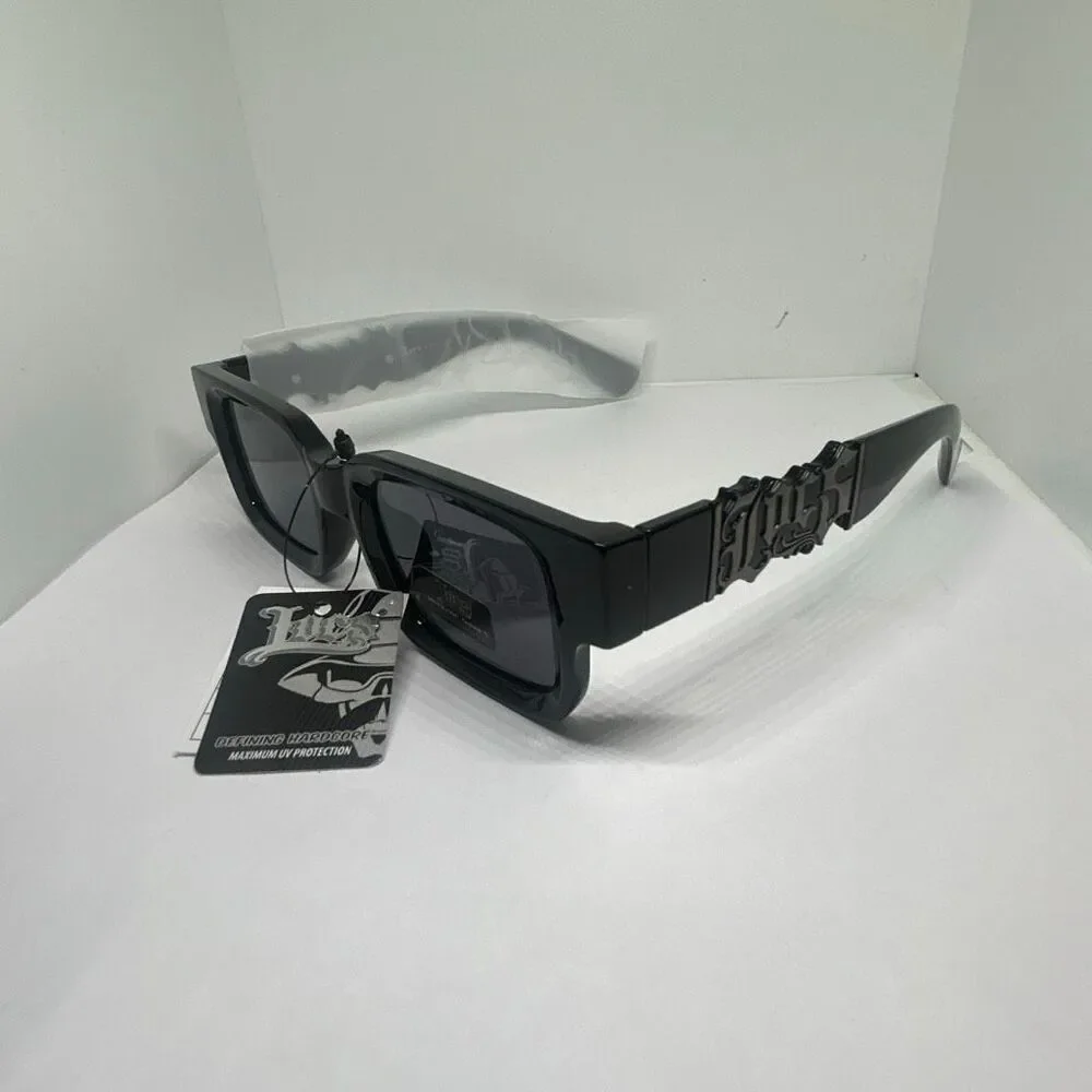Locs Hardcore Shades Rectangular Sunglasses Black UV Protection New 91287-BK